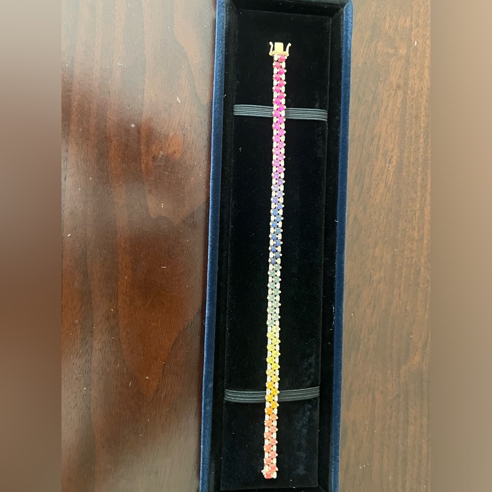 Brand new multi color natural stones with 18k rose gold setting, 18cm